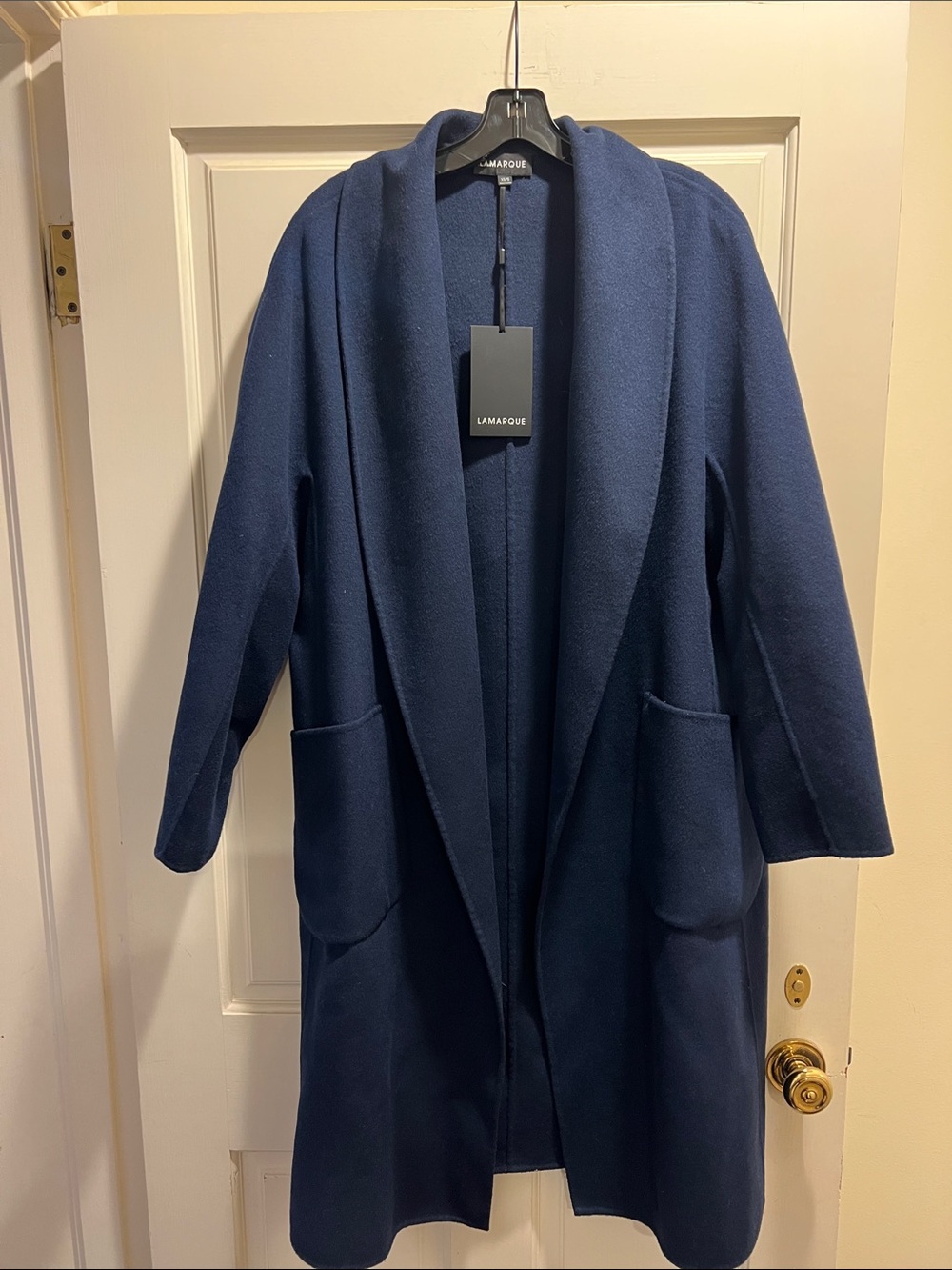 Lamarque Navy Shawl Collar Trench Coat